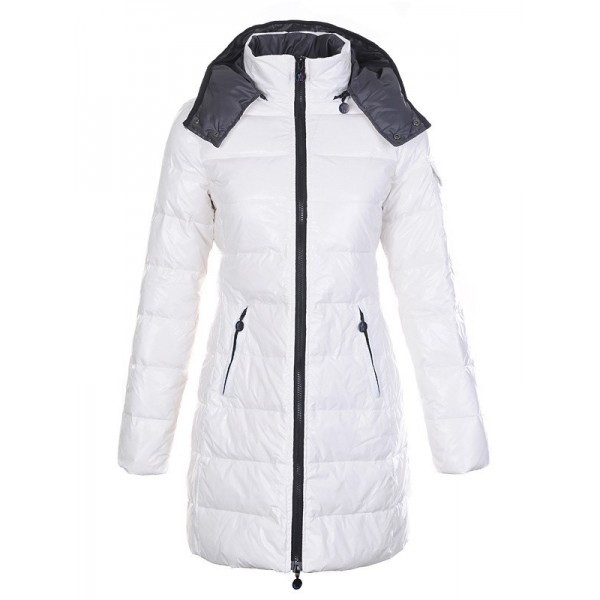 Moncler Simple Collar Mock Bianco e tasche Lunga Donna cappotti scontati